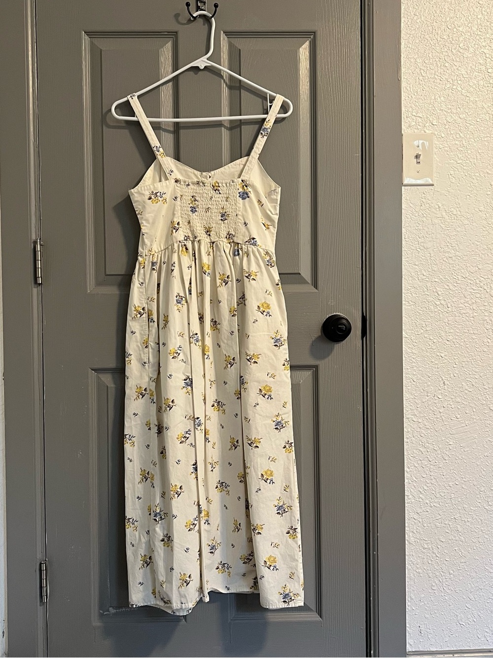 Levi's Cream Sundress Midi Cotton Blue Yellow Floral Print Garden Summer Pockets - Picture 6 of 9